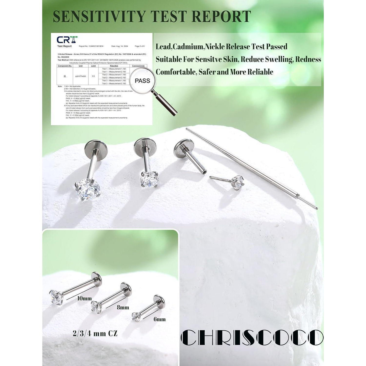 G23 Titan Labret Piercing mit CZ Stein, 3er Set