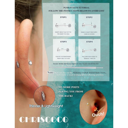 G23 Titan Labret Piercing mit CZ Stein, 3er Set
