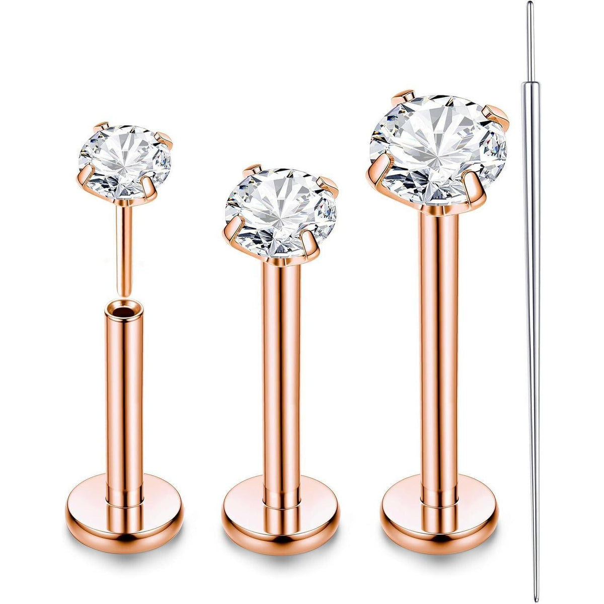 G23 Titan Labret Piercing mit CZ, Roségold, 3 Stück