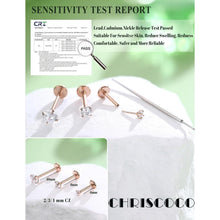 G23 Titan Labret Piercing mit CZ, Roségold, 3 Stück