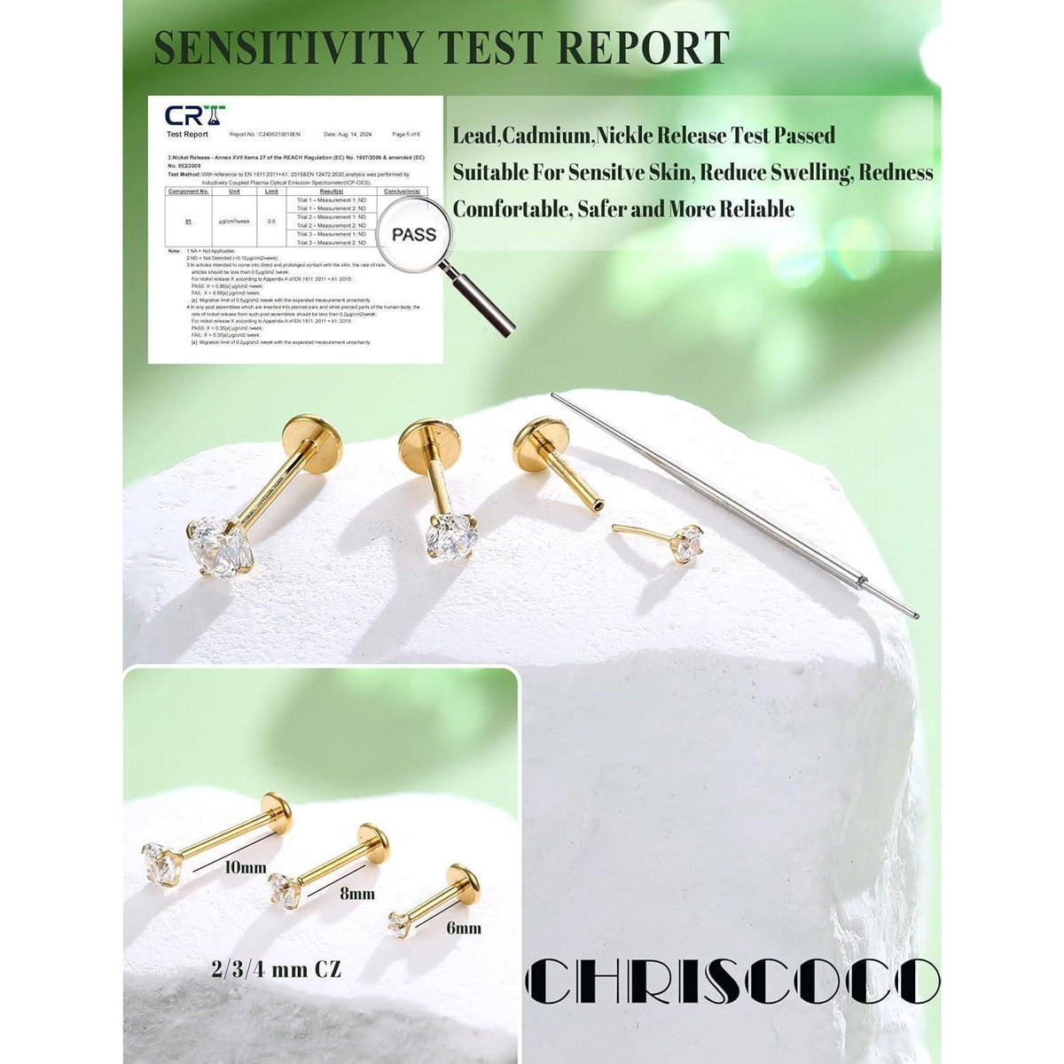 G23 Titan Labret Piercing mit CZ Stein | 3er Set