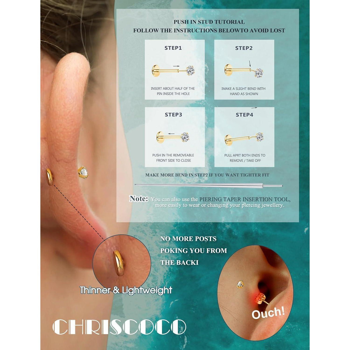 G23 Titan Labret Piercing mit CZ Stein | 3er Set