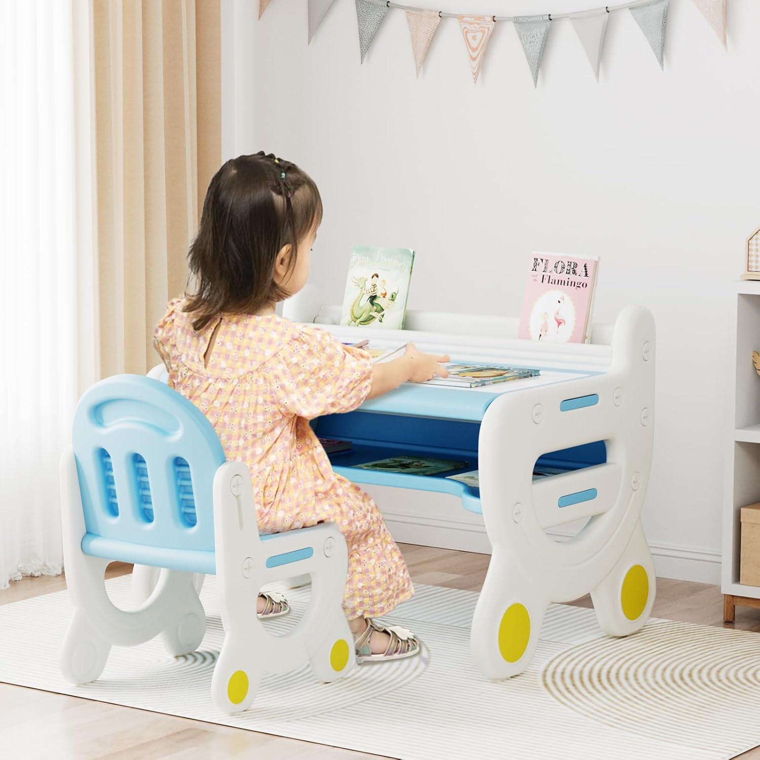 Kinderkindertisch und Stuhlset mit Stauraum, ergonomisch