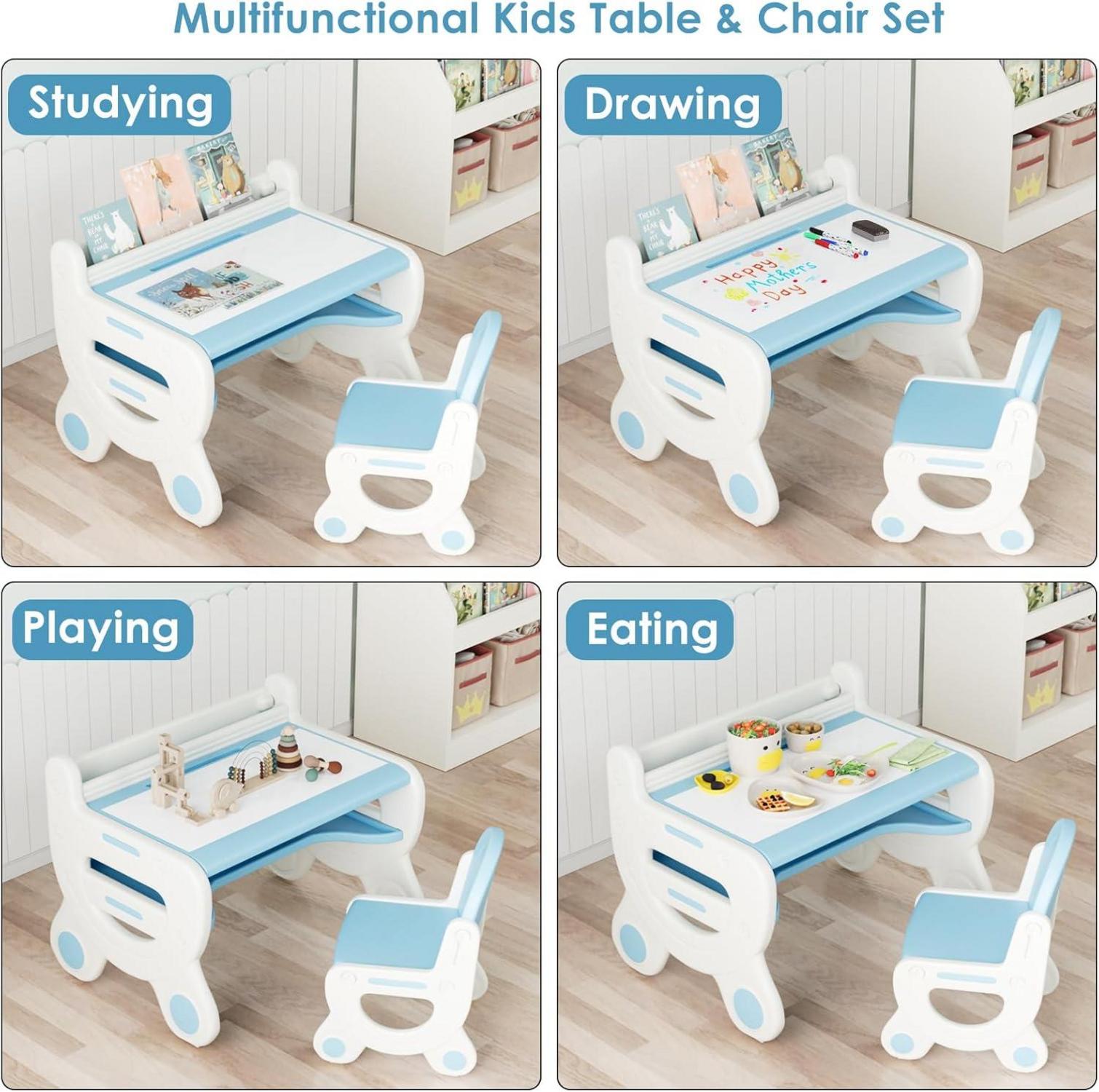 Kindertisch mit Stühlen, Stauraum, ergonomisches