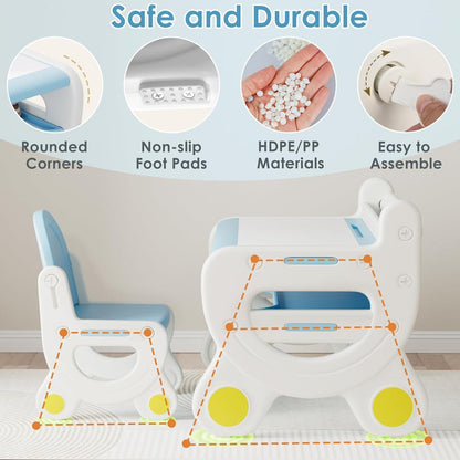 Kinder Schreibtisch und Stuhlset mit Stauraum, ergonomisch, blau
