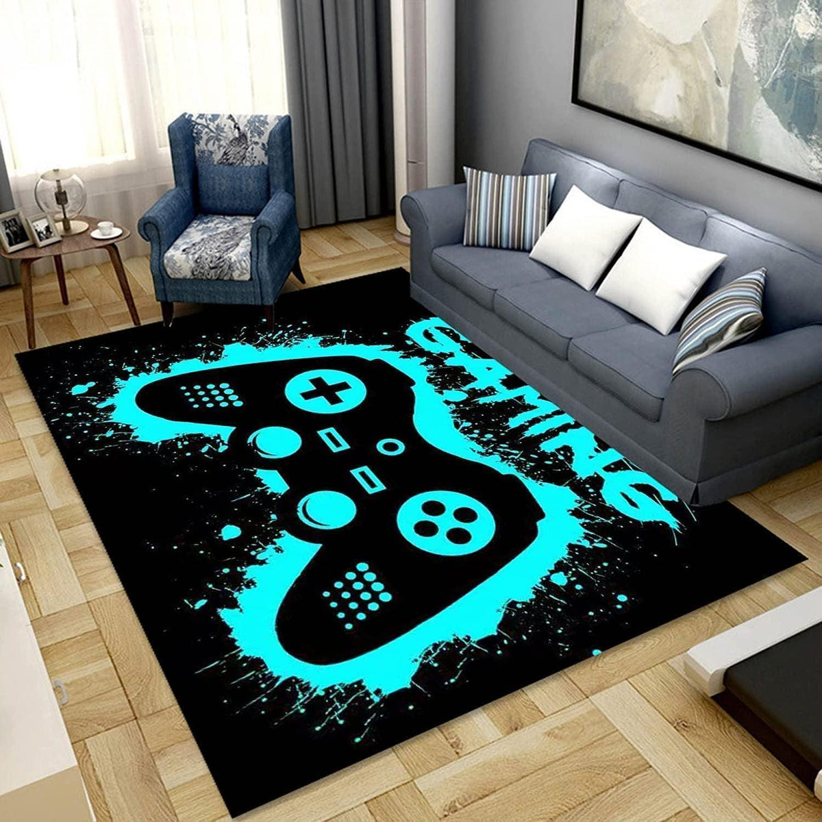 Gaming Teppich 140x180 cm - Rutschfest & Waschbar für Gamer Zimmer