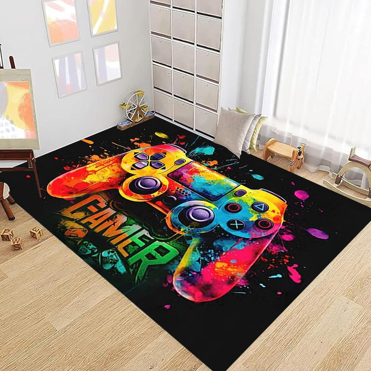 Gaming Teppich 140x180 cm - Rutschfest & Waschbar für Gamer Zimmer