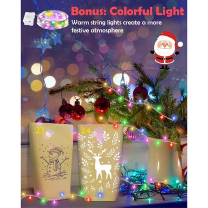 GRANDFUN Papiertüten Adventskalender mit Lichterkette & 24