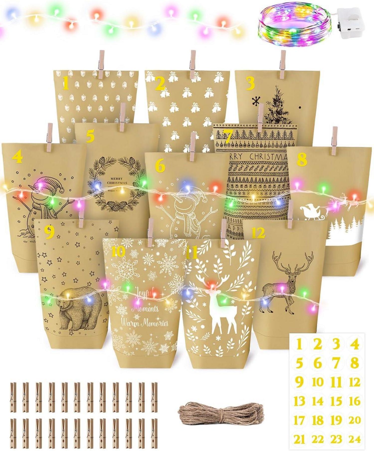 Adventskalender Tüten mit Lichterkette für Kinder