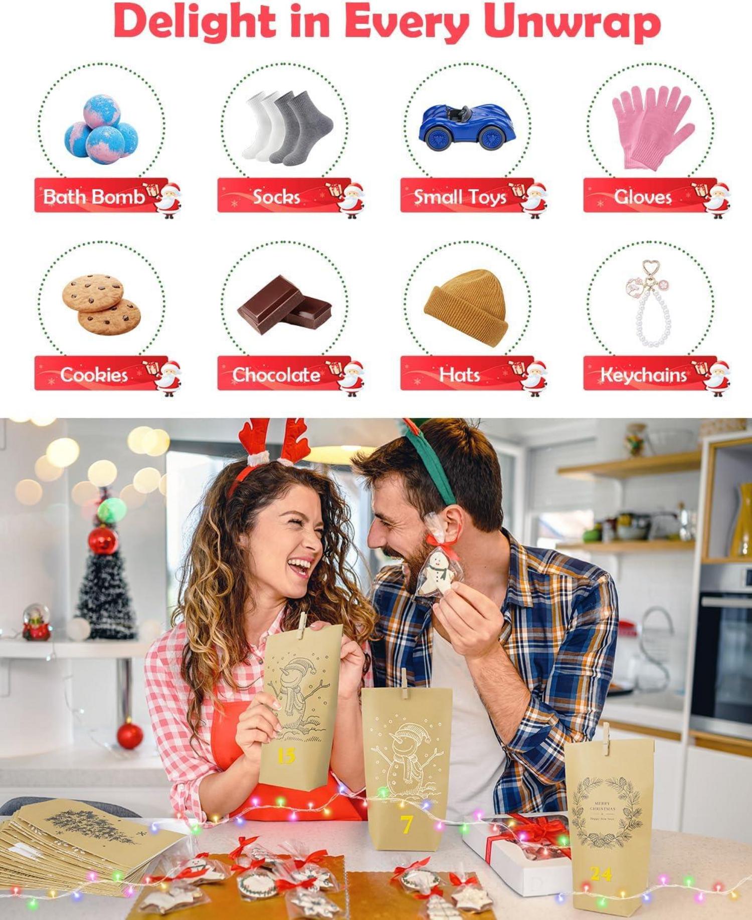 Papiertüten Adventskalender Tüten + Lichterkette Kinder Weihnachtskalender