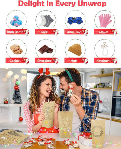 Papiertüten Adventskalender Tüten + Lichterkette Kinder Weihnachtskalender