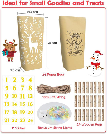 Papiertüten Adventskalender Tüten Weihnachtskalender Lichterkette DIY