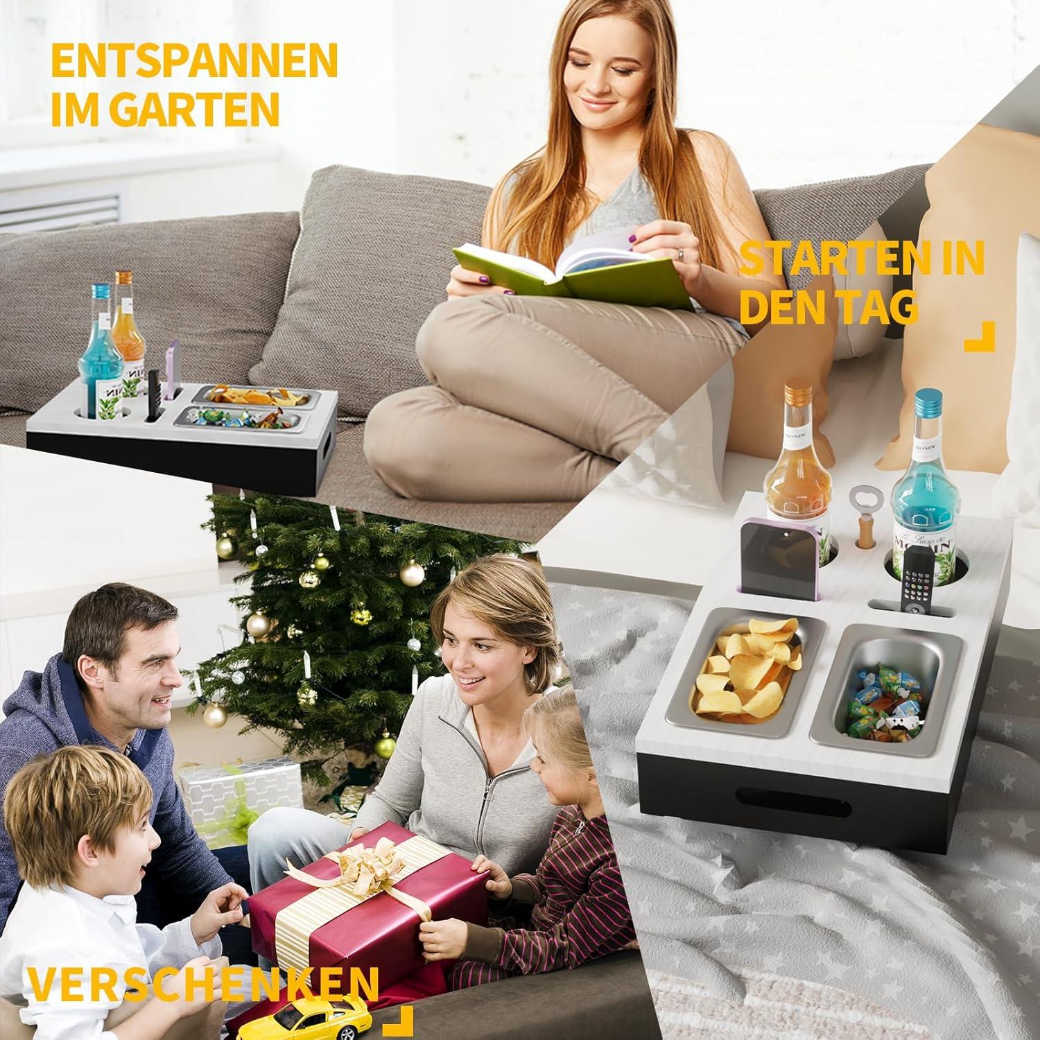 Couchbar Organizer Beistelltisch Holz Biergeschenk Snackschalen