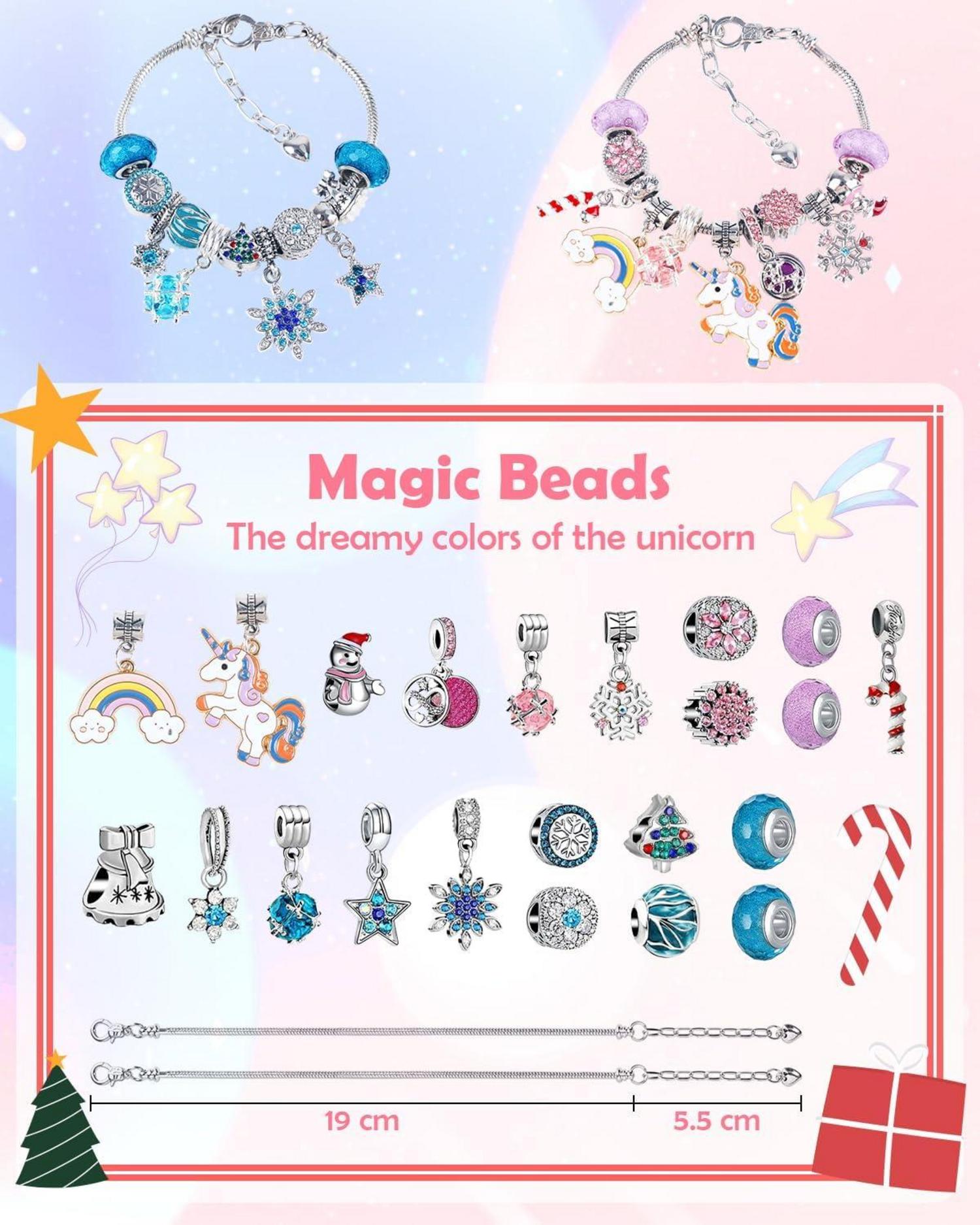 Adventskalender Mädchen Einhorn Schmuck 2024 - Bastelset 5-11 Jahre