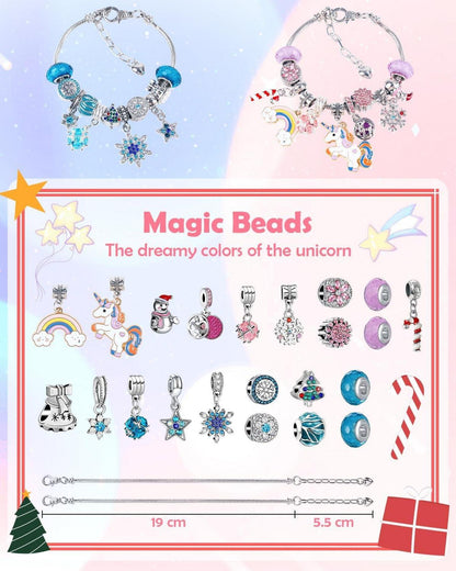 Adventskalender Mädchen Einhorn Schmuck 2024 - Bastelset 5-11 Jahre