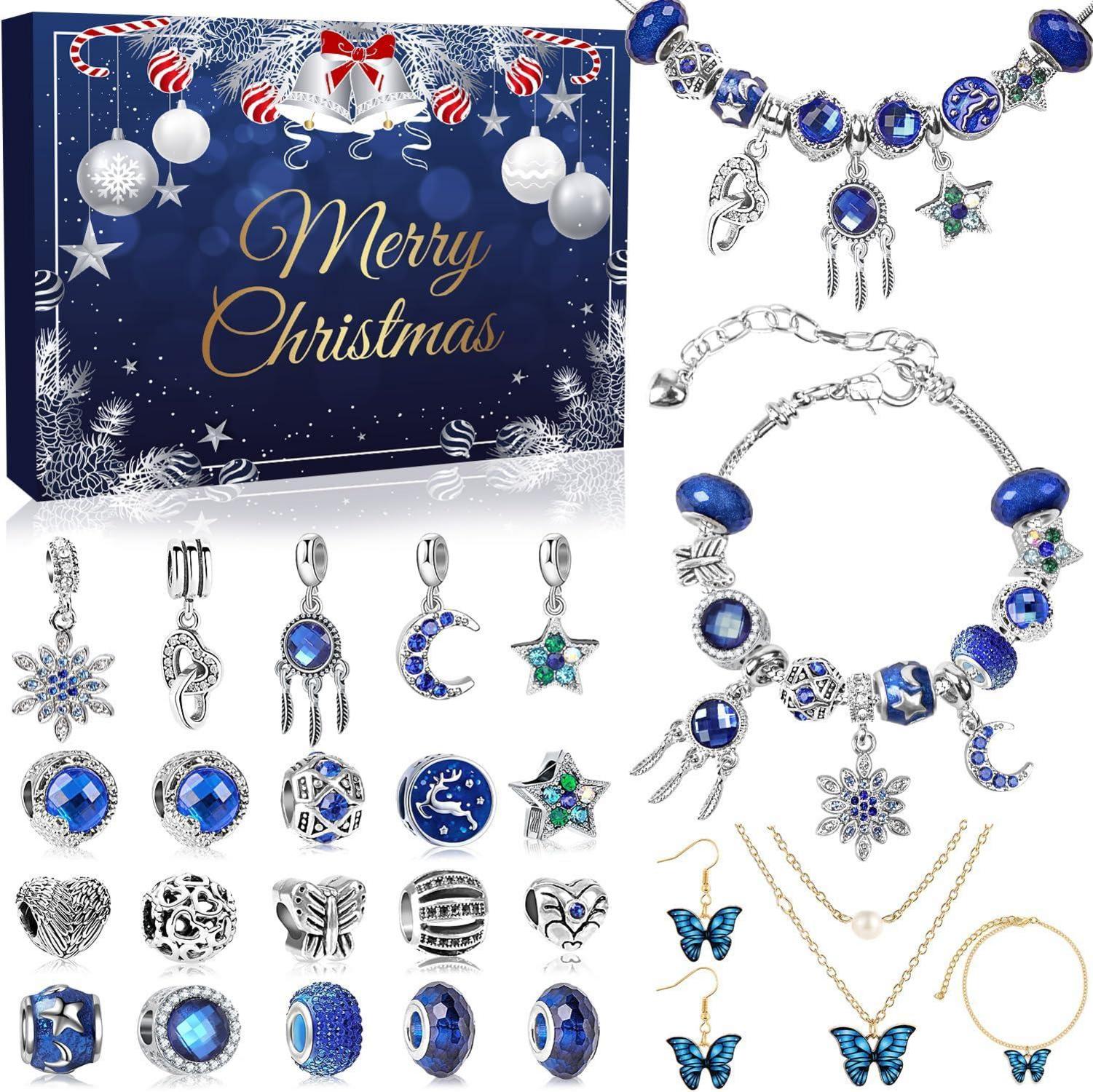 Adventskalender Schmuck Set Blau 2024 Frauen Mädchen DIY