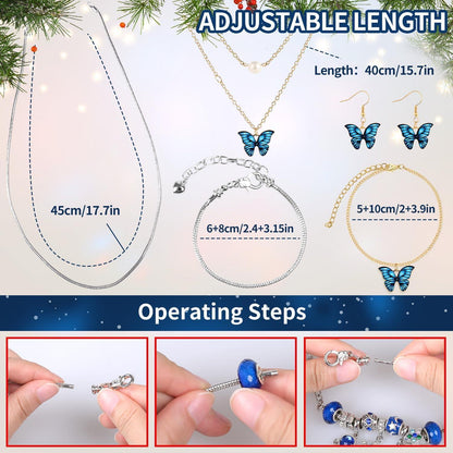 Adventskalender Schmuck Set Blau 2024 Frauen Mädchen DIY