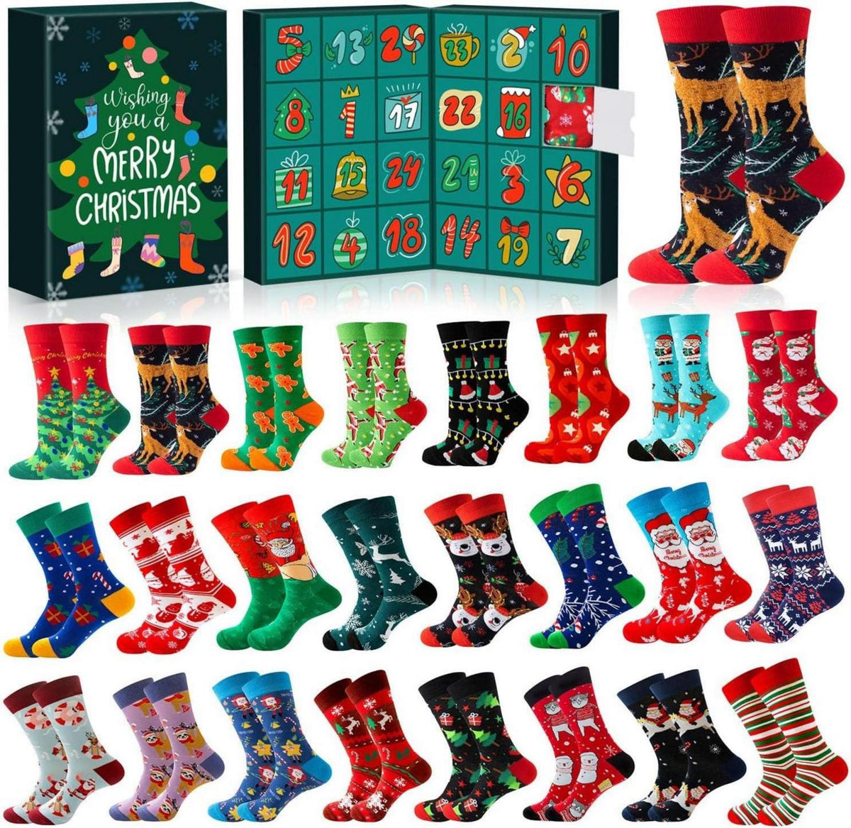 Socken Adventskalender mit 24 Weihnachtsmotiven - 2024