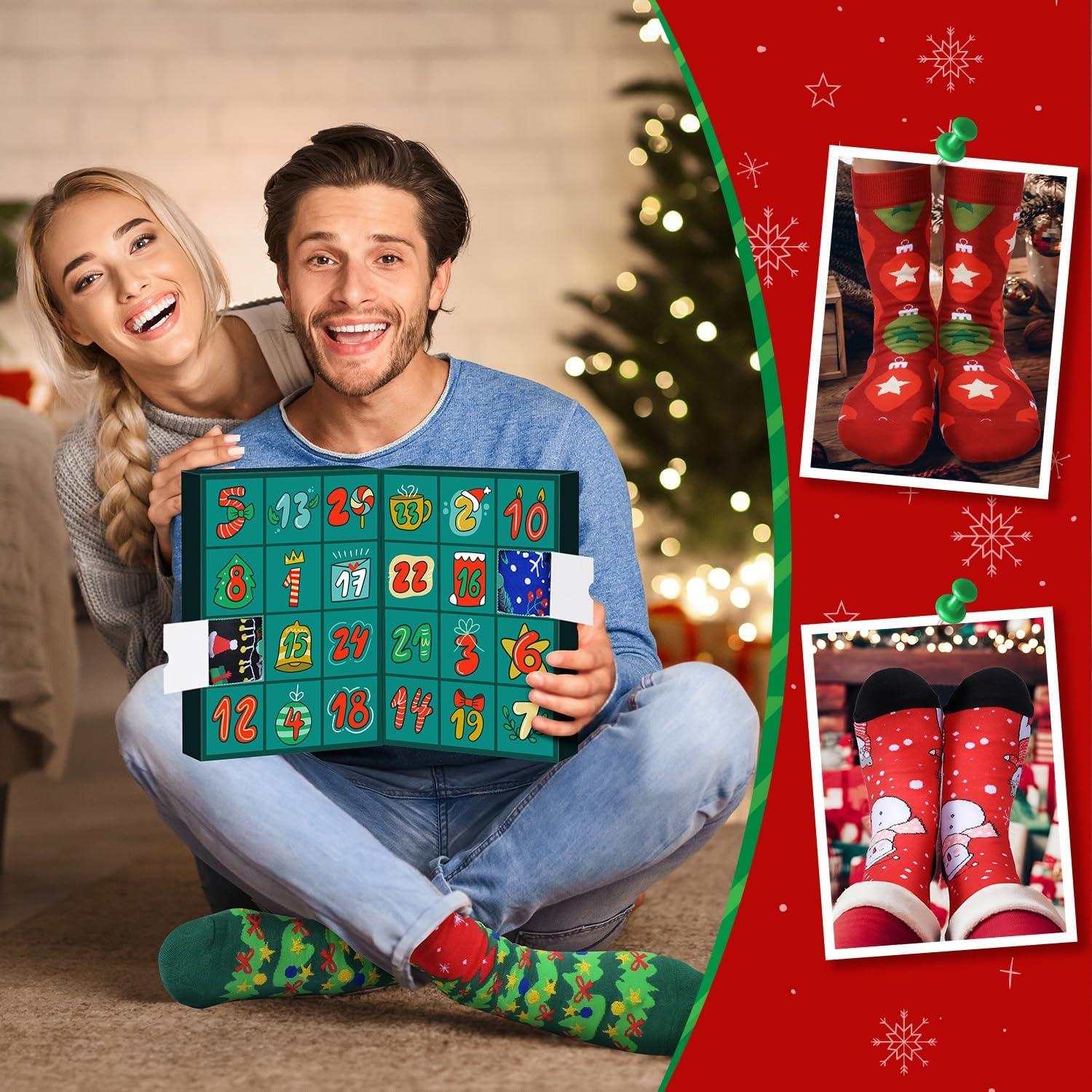 iZoeL Adventskalender 24 Weihnachtssocken Set für Männer Frauen Kinder