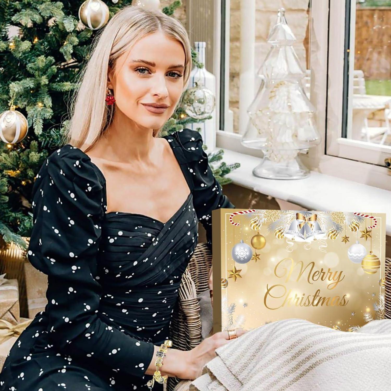 Adventskalender Schmuck 2024 Mädchen Teenager Frauen Halskette Ringe Ohrringe