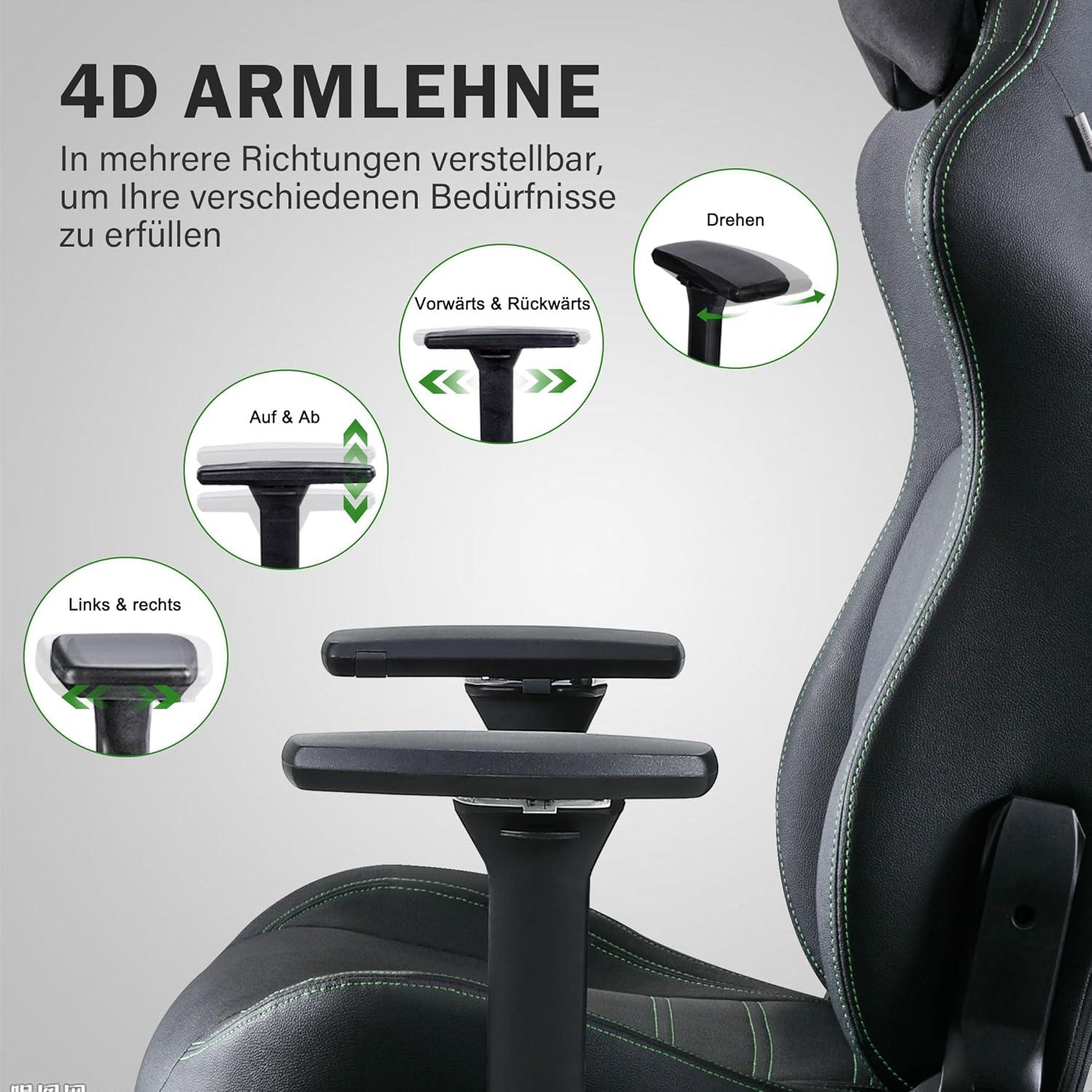 Fantasylab 4D Gaming Stuhl 200kg Belastbarkeit Ergonomischer Gamer Sessel mit Lendenwirbelstütze
