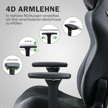 Fantasylab 4D Gaming Stuhl 200kg Belastbarkeit Ergonomischer Gamer Sessel mit Lendenwirbelstütze