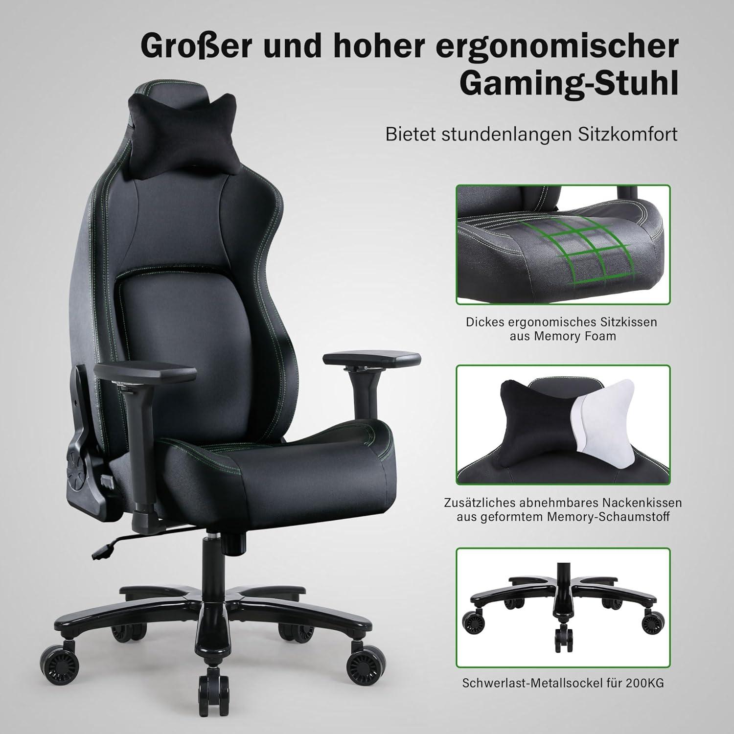 Ergonomischer Gaming Stuhl 200kg Belastbarkeit Verstellbare Armlehne