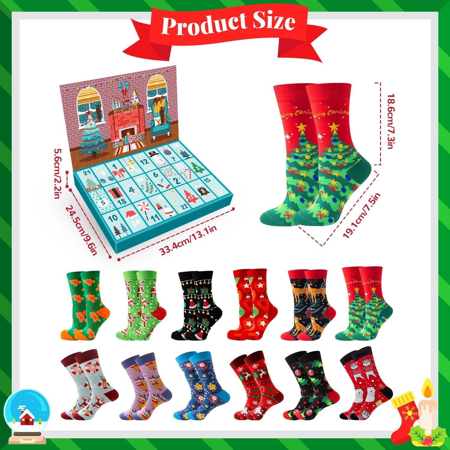 Socken Adventskalender 12 Paar Weihnachtssocken für Damen