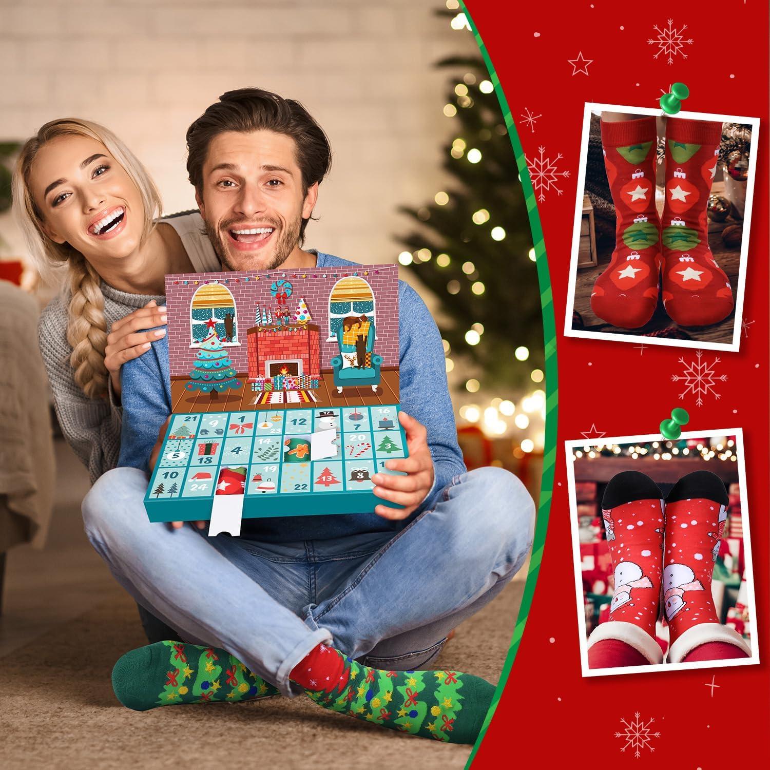 Socken Adventskalender 12 Paar Weihnachtssocken 2024 für Erwachsene