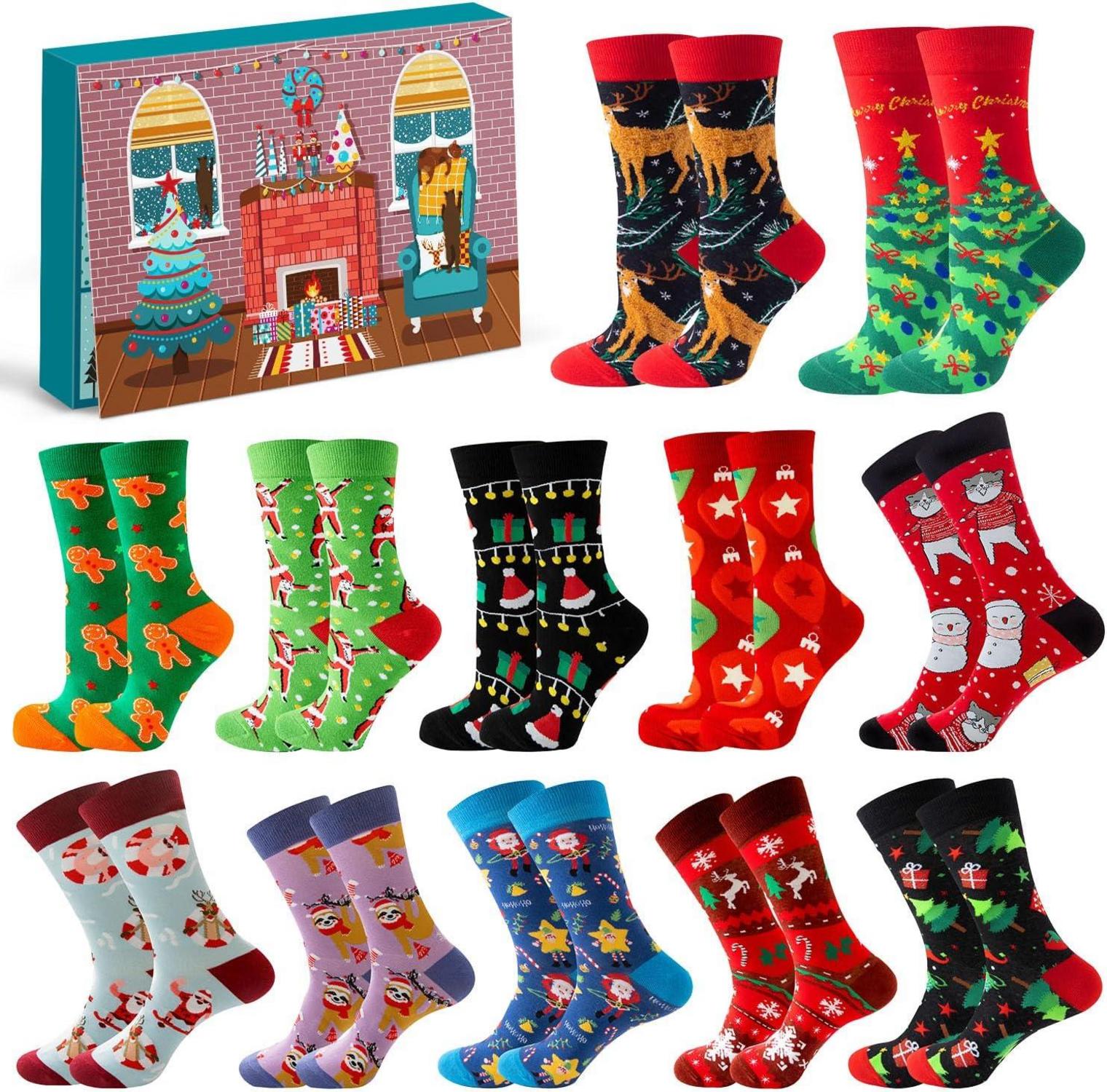 Socken Adventskalender 12 Paar Weihnachtssocken 2024 für Damen Herren Kinder