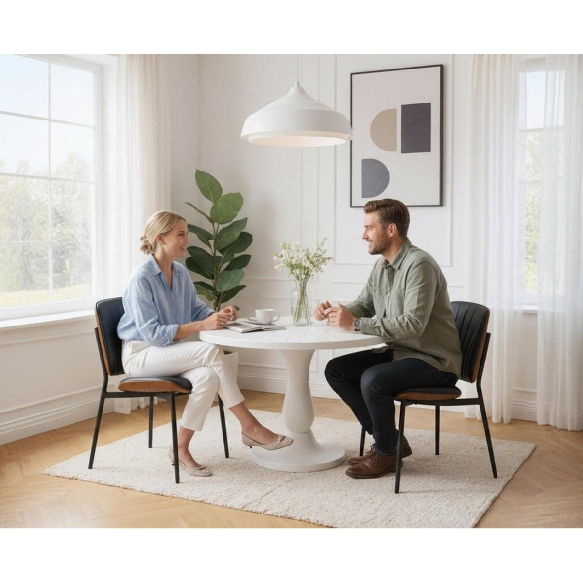 Esszimmerstuhl Set Grau, Metallbeine in Lederoptik