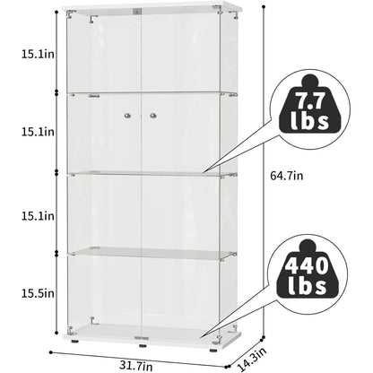 Glasvitrine 164 cm | 4 Etagen, 2 Türen & Schloss | Modern & Stehend