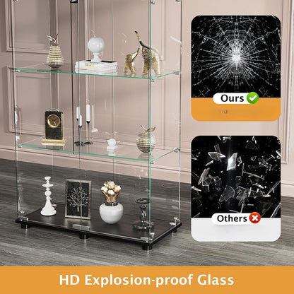 Glasvitrine 164 cm | 4 Etagen, 2 Türen & Schloss | Modern & Stehend
