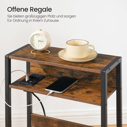 Beistelltisch mit Ladestation Holz Metall Vintagebraun Schwarz