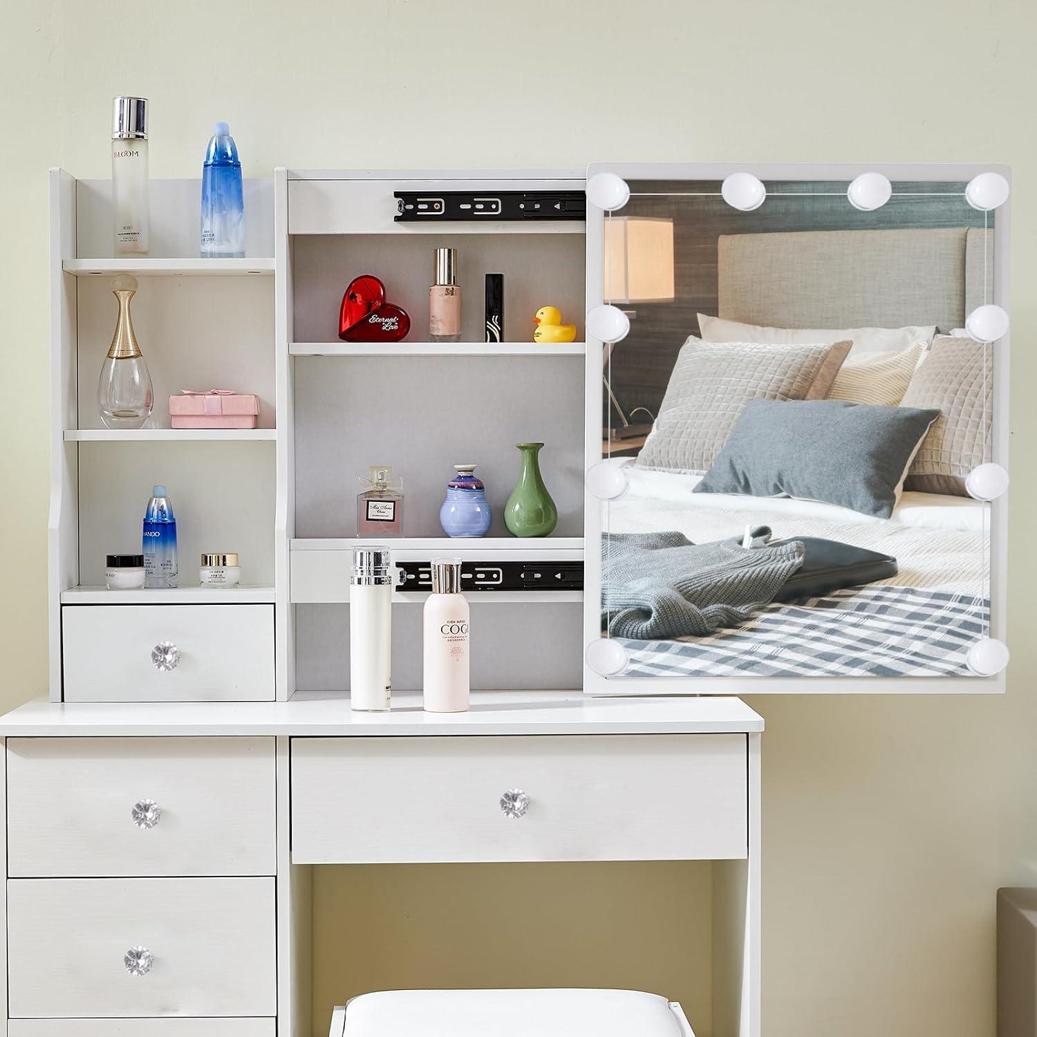 Ereousa Schminktisch mit Beleuchtung und Hocker Weiß Zeitloses Design