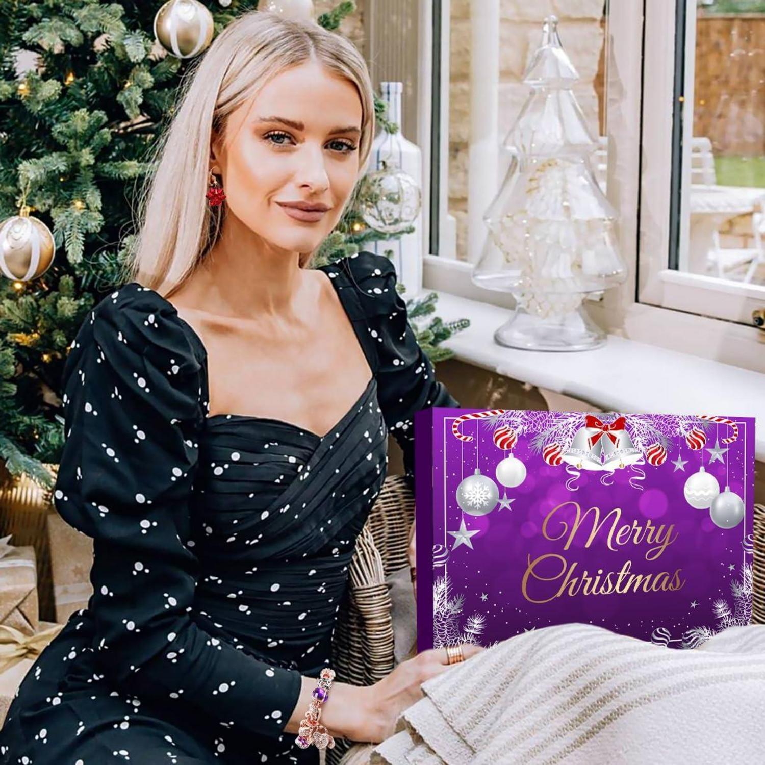 Lila Damen-Schmuck Adventskalender 2024 mit 24 Schmuckstücken