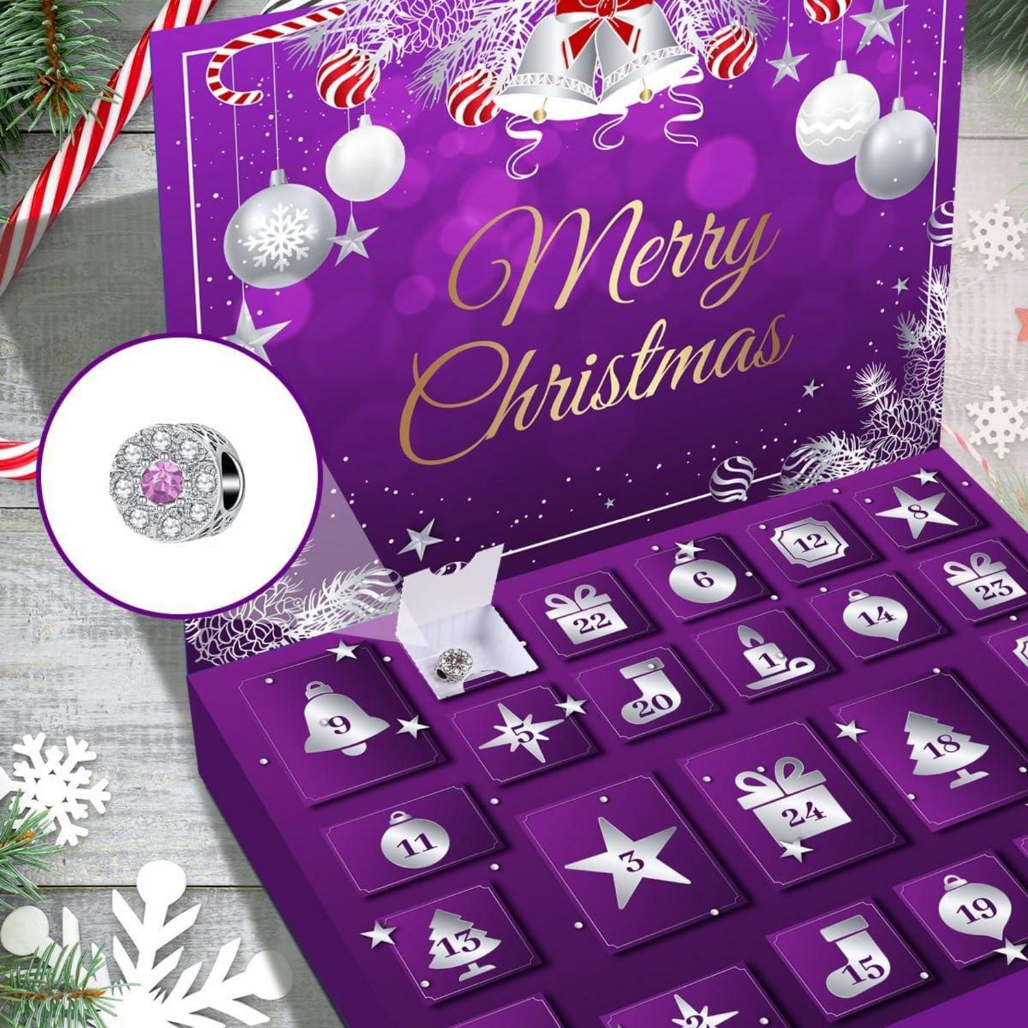 Lila Damen-Schmuck Adventskalender 2024 mit 24 Schmuckstücken