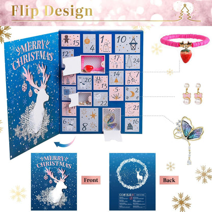 Adventskalender Mädchen 2024 mit Schmuck Halskette Armband Ring Ohrring