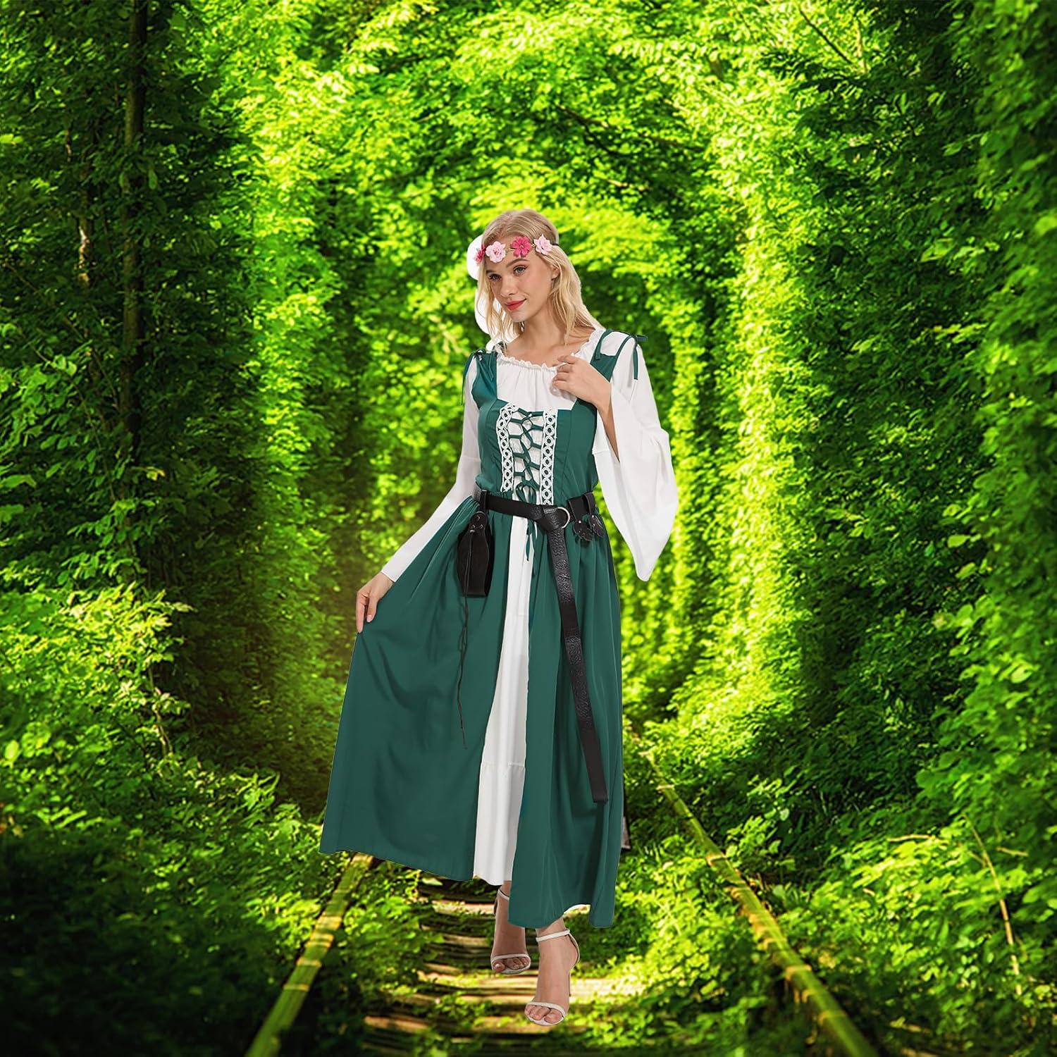 Mittelalter Damen Renaissance Kleid Karneval Halloween Kostüm XS Grün