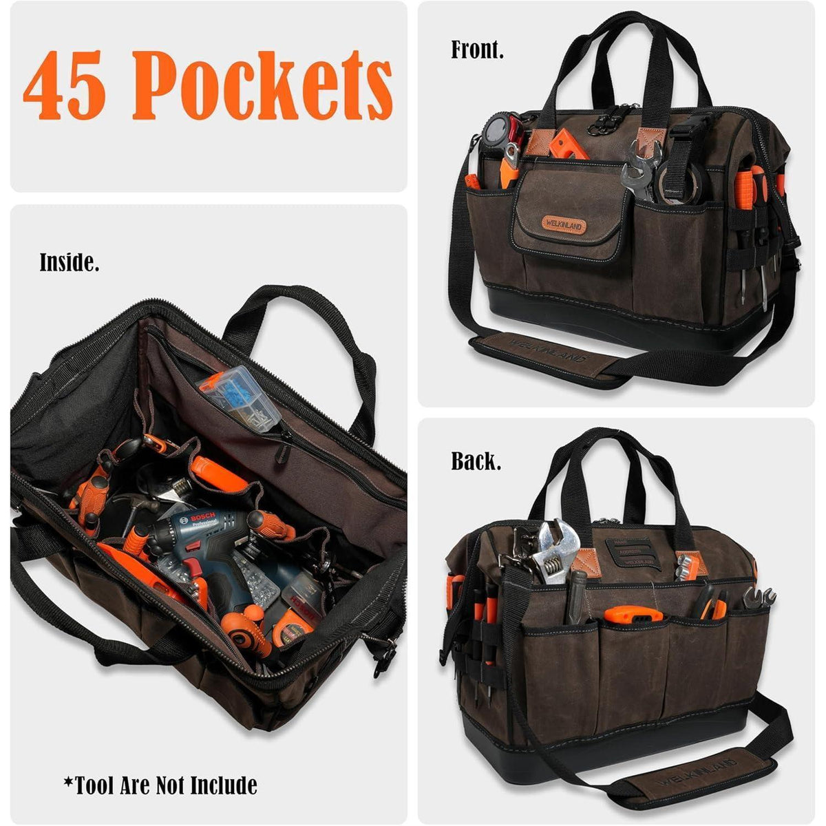 Werkzeugtasche aus gewachstem Segeltuch mit 45 Fächern, 40,6 cm