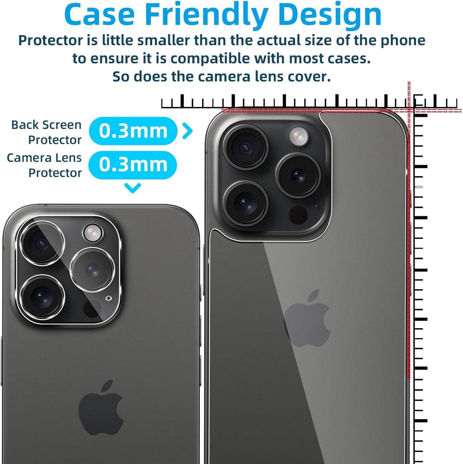 QULLOO iPhone 16 Pro Rückseite Panzerglas Schutzfolie + Kameraschutz 9H Transparent