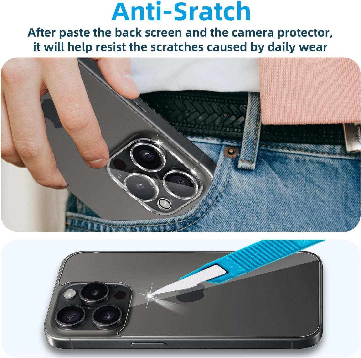 Panzerglas Rückseite + Kamera Schutzfolie für iPhone 16 Pro 9H