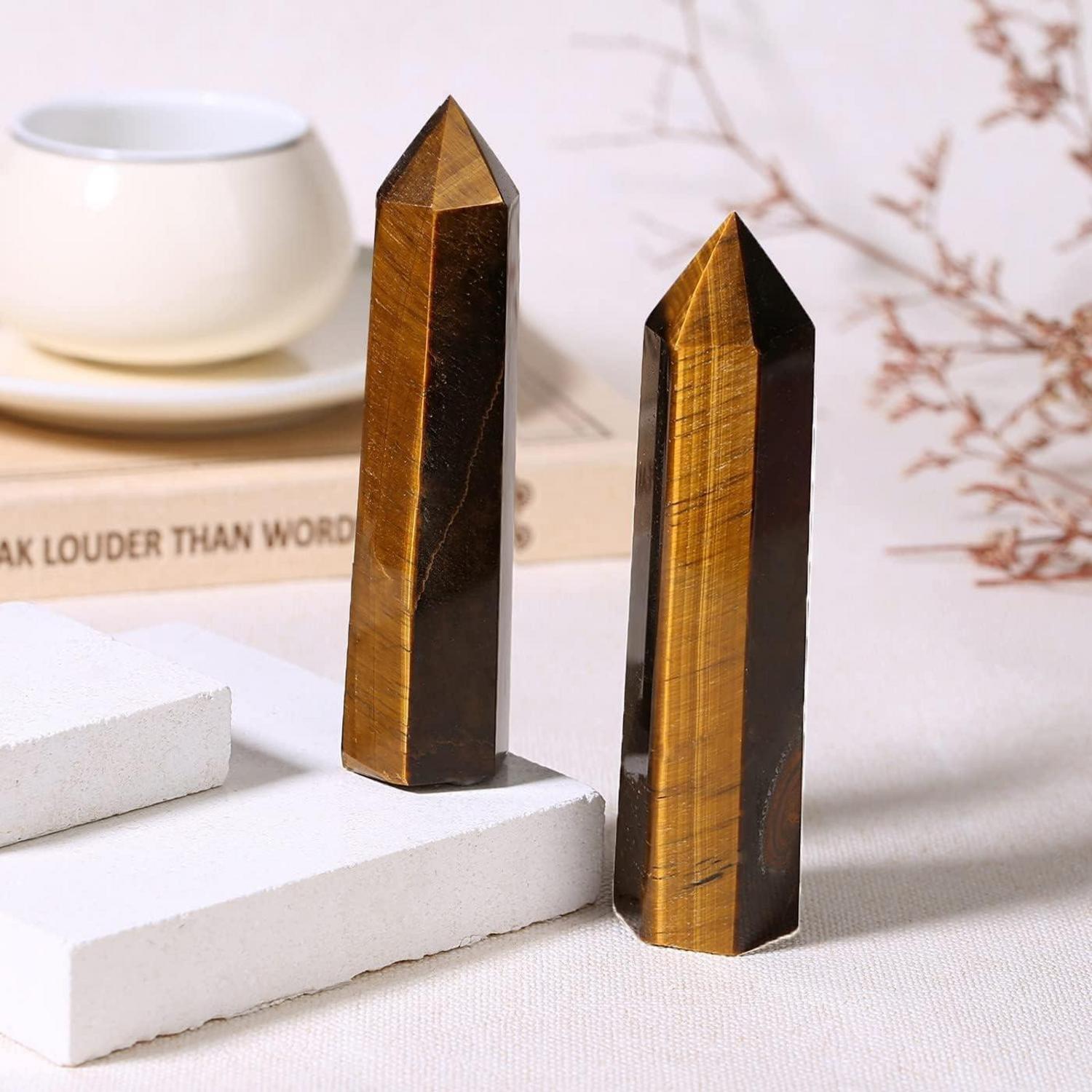 Tigerauge Kristall Turm Bergkristall Hexagonal Punkt Stäbe 9-10cm