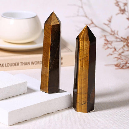 Tigerauge Kristall Turm Bergkristall Hexagonal Punkt Stäbe 9-10cm