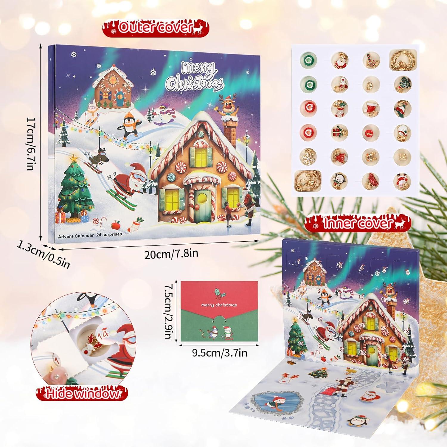 Adventskalender 2024 Kinder Mädchen goldfarbene Schmuckfüllung