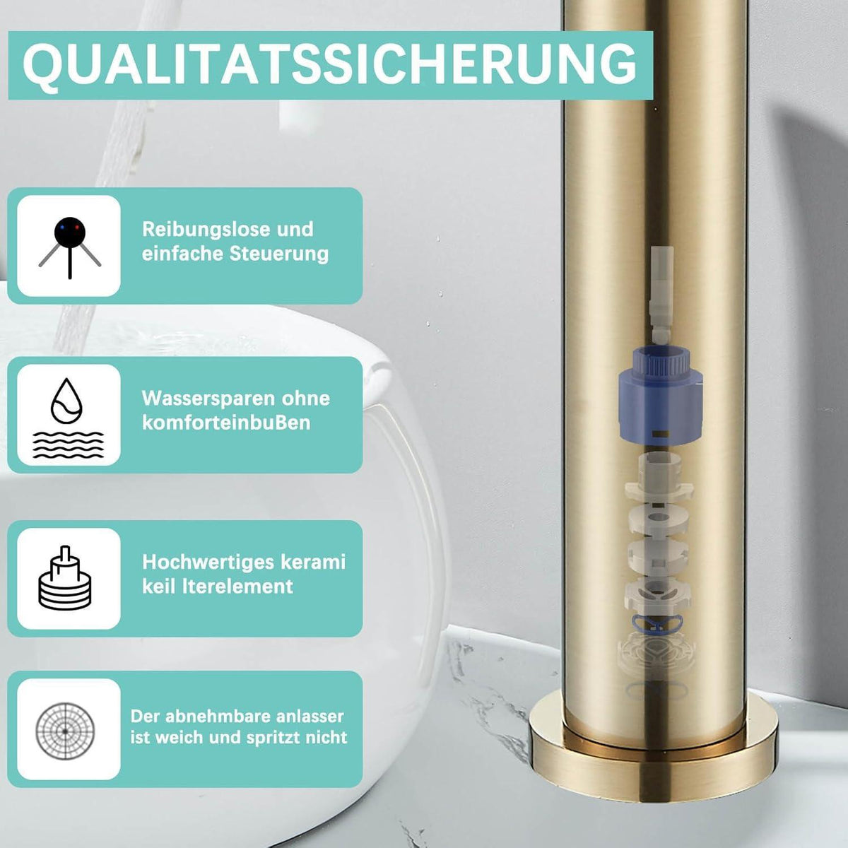 Goldene Waschtischarmatur Messing Einhebelmischer für Badezimmer