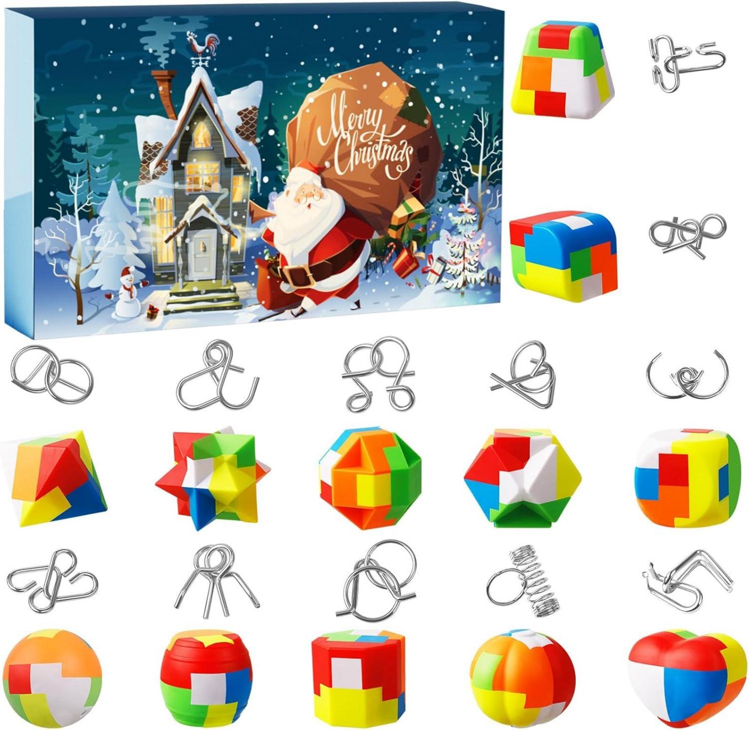 Adventskalender 2024-Puzzle Weihnachts-Countdown Metall-Gehirn-Rätsel
