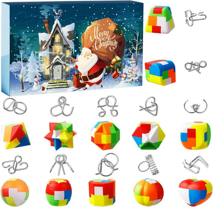 Adventskalender 2024-Puzzle Weihnachts-Countdown Metall-Gehirn-Rätsel