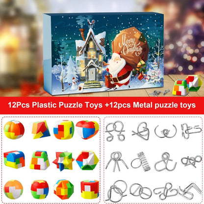 Adventskalender 2024-Puzzle Weihnachts-Countdown Metall-Gehirn-Rätsel