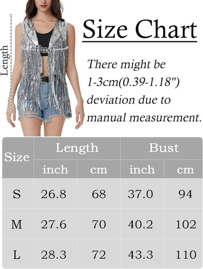 Damen Pailletten Tassel Weste Glitzer Ärmellos Offen Fransenjacke